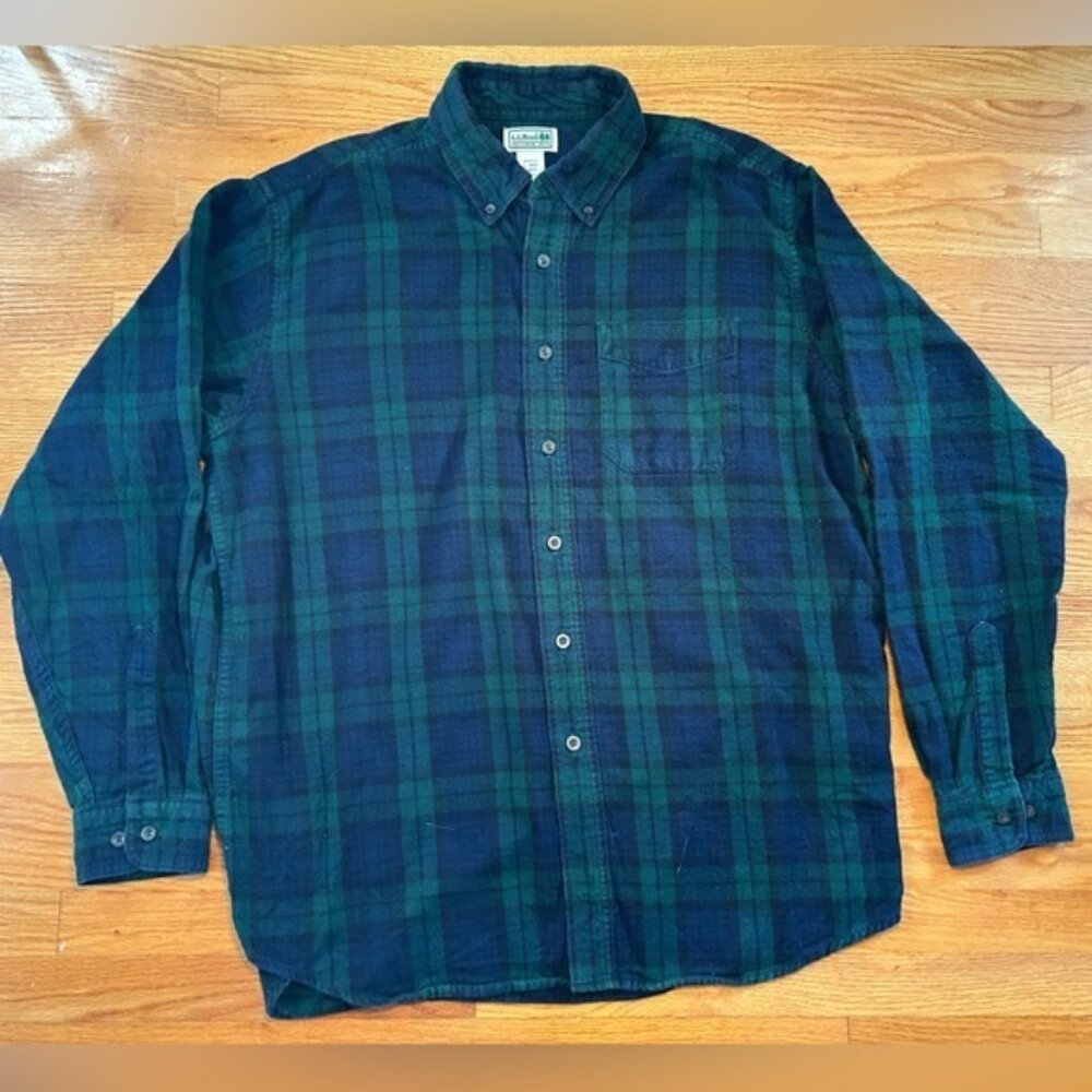L.L Bean Scotch Plaid Flannel Shirt Green Watch Men’s Large
